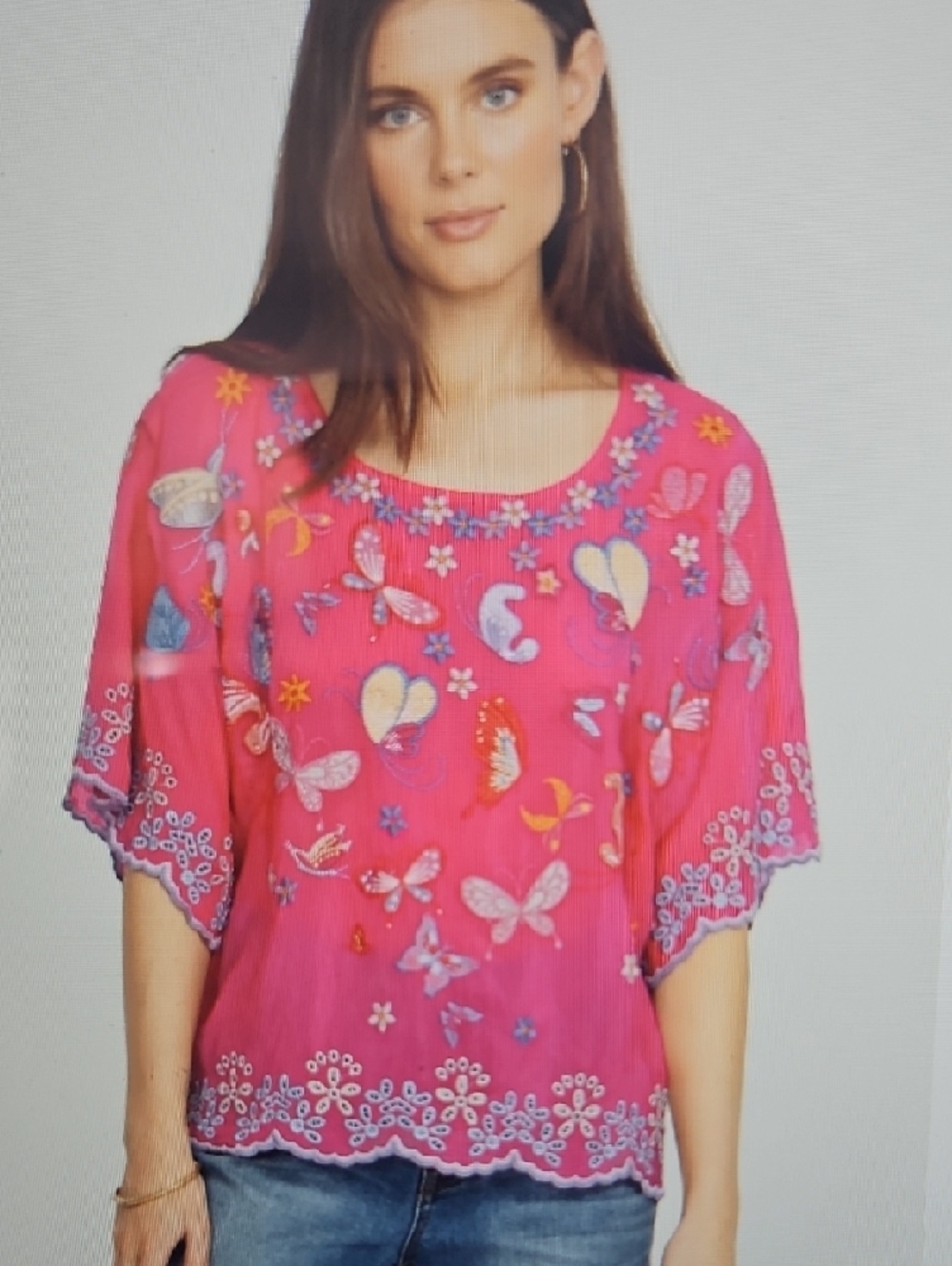 Johnny Was Hot Pink Embroidered Butterfly  Bellona Blouse Sz 3X - Picture 9 of 9